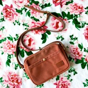 north end bag company #9 the rae crossbody purse brick canvas + brown leather